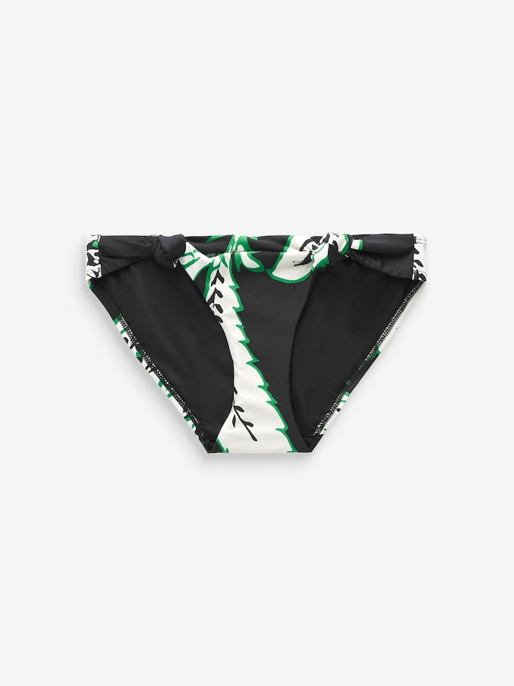 Black/Green Floral Knotted High Leg Bikini Bottoms - Image 5 of 5