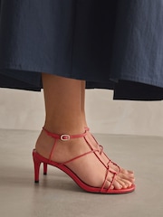 Red Premium Leather Strappy High Heel Sandals - Image 3 of 11