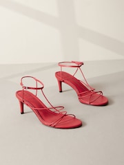 Red Premium Leather Strappy High Heel Sandals - Image 6 of 11
