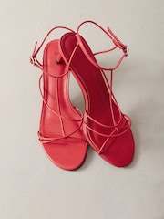Red Premium Leather Strappy High Heel Sandals - Image 8 of 11