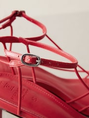 Red Premium Leather Strappy High Heel Sandals - Image 9 of 11