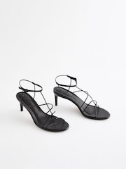 Black Premium Leather Strappy High Heel Sandals - Image 3 of 8