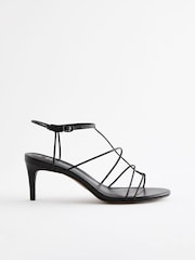 Black Premium Leather Strappy High Heel Sandals - Image 4 of 8