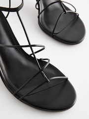 Black Premium Leather Strappy High Heel Sandals - Image 6 of 8