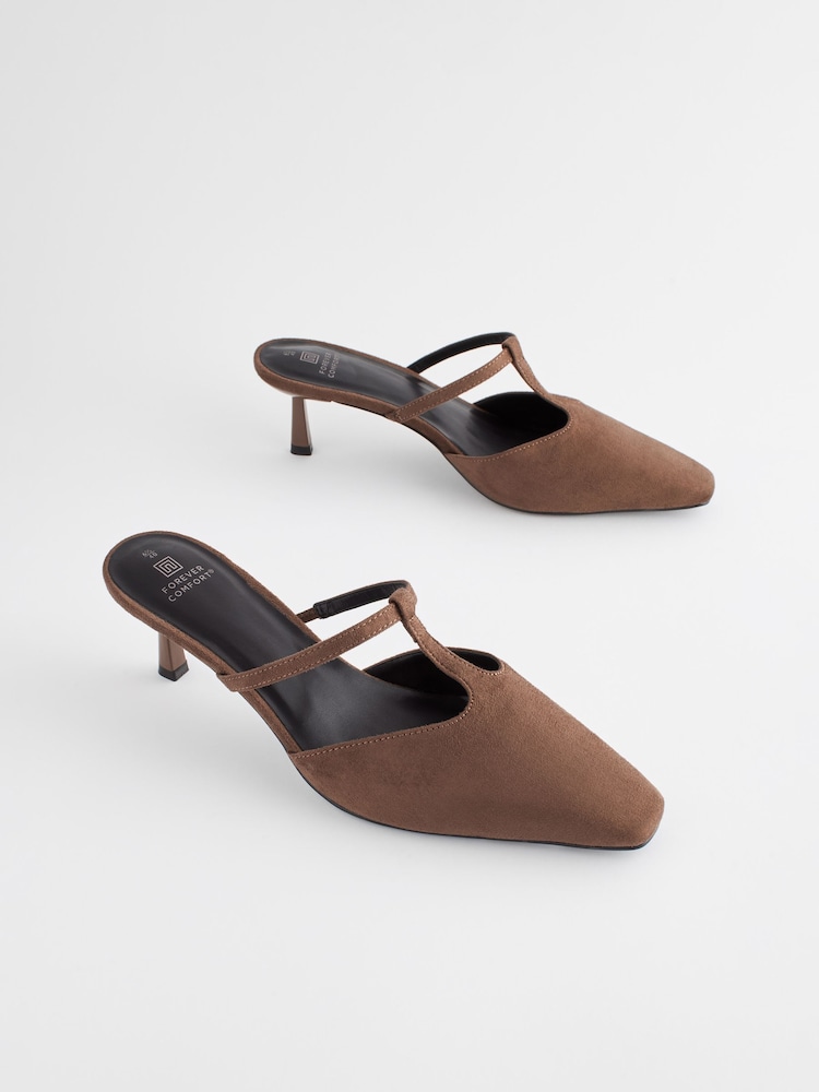 rjava - Natikači s T-paščkom in oglatim sprednjim delom Forever Comfort® - Slika 1 iz 5