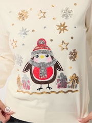 M&Co Cream Robin Christmas Embellished Jumper - Image 4 of 6