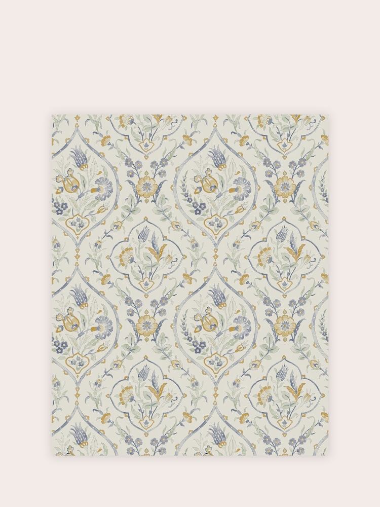 Laura Ashley Pale Ochre Yellow Foscot Damask A4 Wallpaper Sample - Image 2 of 2