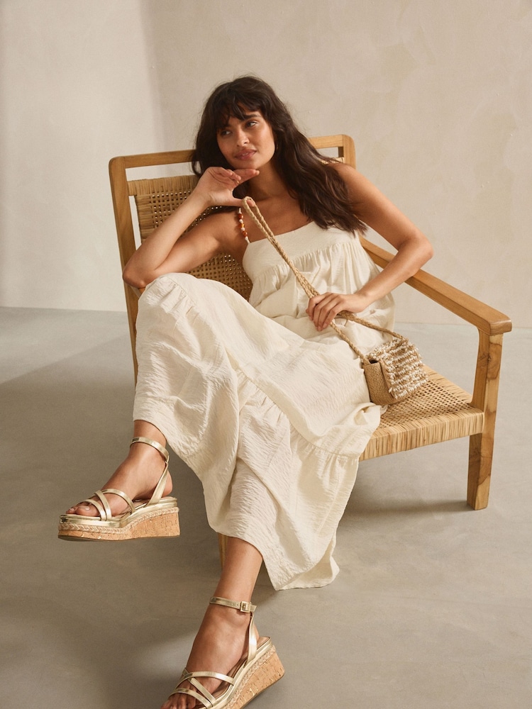 Gold Forever Comfort Strappy Cork Wedge Heels - Image 2 of 9