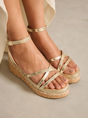 Gold Forever Comfort Strappy Cork Wedge Heels - Image 4 of 9