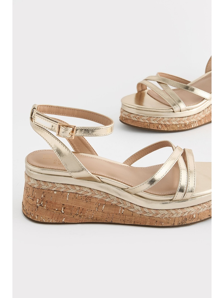 Gold Forever Comfort Strappy Cork Wedge Heels - Image 8 of 9