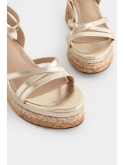 Gold Forever Comfort Strappy Cork Wedge Heels - Image 9 of 9
