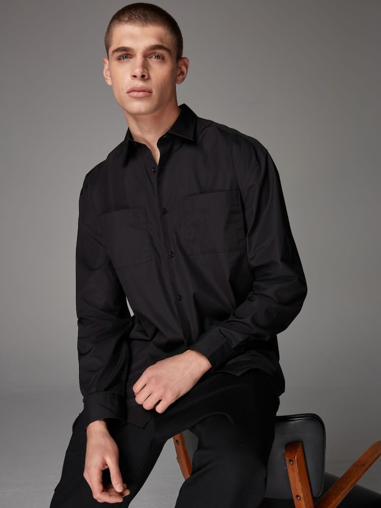 Black EDIT Boxy Fit Short Sleeve Cotton Shirt - Image 1 of 6 Black EDIT Boxy Fit Short Sleeve Cotton Shirt - Image 1 of 6