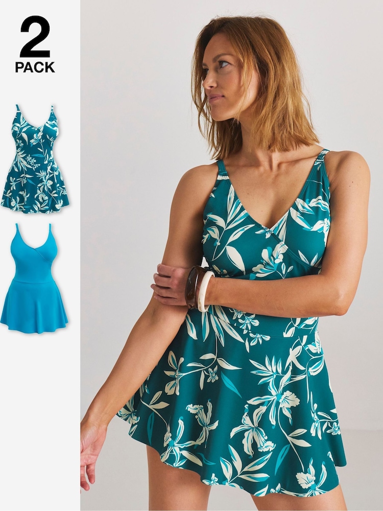 JD Williams Blue Ruffle Swimdresses 2 Pack - Image 1 of 4