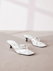 Silver Premium Leather Toe Post Heeled Mules - Image 1 of 5