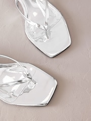Silver Premium Leather Toe Post Heeled Mules - Image 4 of 5