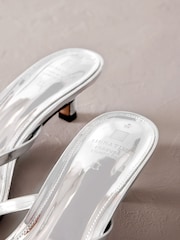 Silver Premium Leather Toe Post Heeled Mules - Image 5 of 5