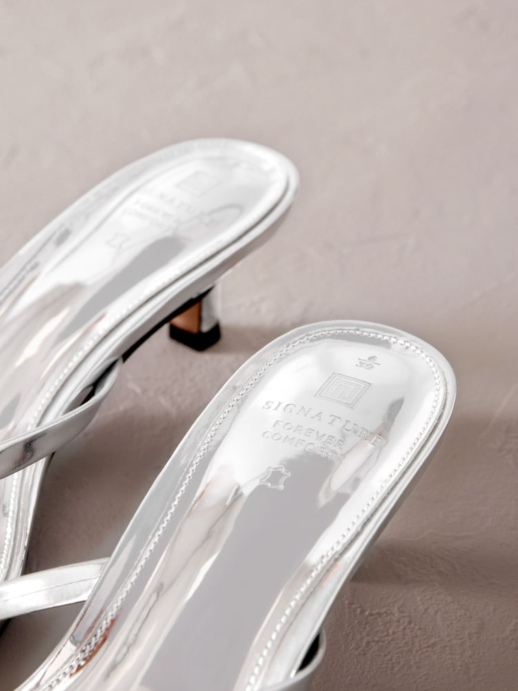 Silver Premium Leather Toe Post Heeled Mules - Image 5 of 5