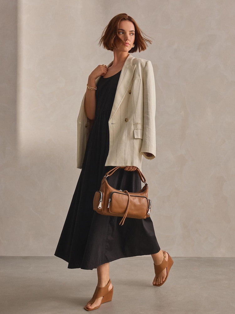 Tan Brown Signature Leather Toe Post Wedges - Image 2 of 10