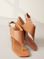 Tan Brown Signature Leather Toe Post Wedges - Image 7 of 10
