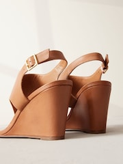 Tan Brown Signature Leather Toe Post Wedges - Image 9 of 10