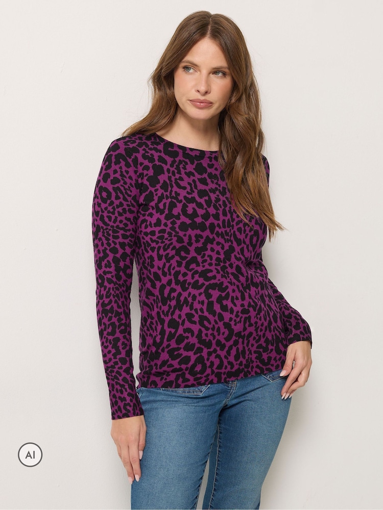 M&Co Purple Animal Printed Jumper - Image 1 of 6 M&Co Purple Animal Printed Jumper - Image 1 of 6