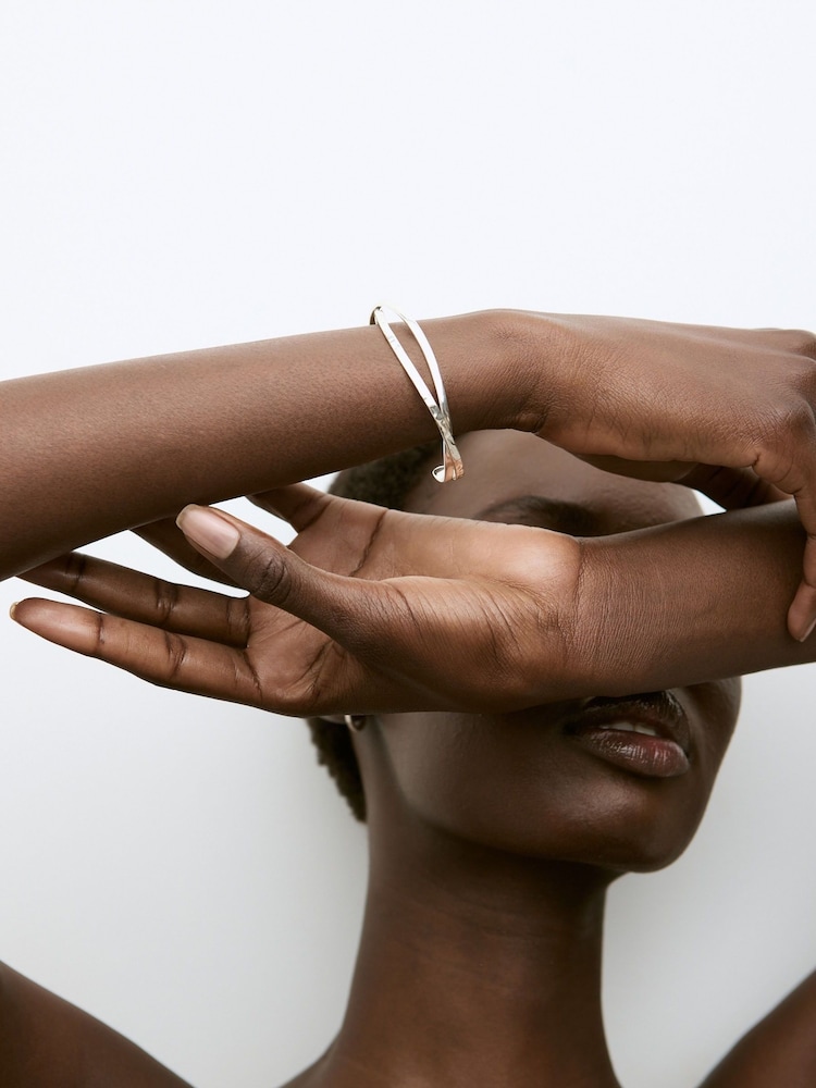 Oliver Bonas Silver Tone Brass Vinita Twisted Cuff Bangle - Image 4 of 4