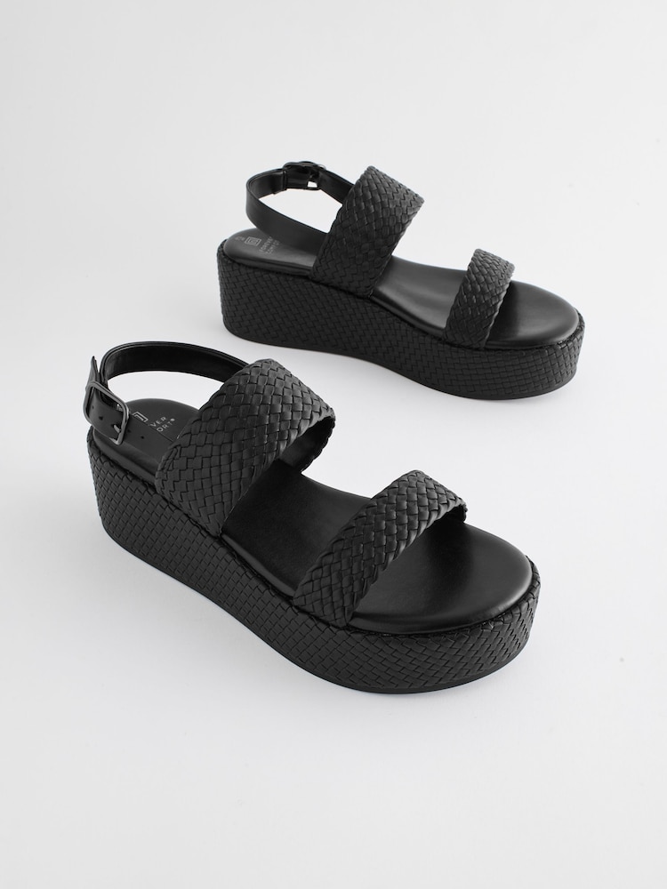 Black Forever Comfort® Weave Flatform Sandals - Image 1 of 6