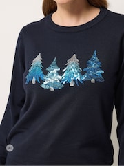M&Co Blue 4 Tree Christmas Embellished Jumper - Image 4 of 6