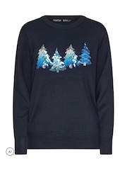 M&Co Blue 4 Tree Christmas Embellished Jumper - Image 5 of 6