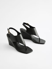 Black Signature Leather Toe Post Wedges - Image 1 of 5