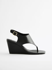 Black Signature Leather Toe Post Wedges - Image 2 of 5