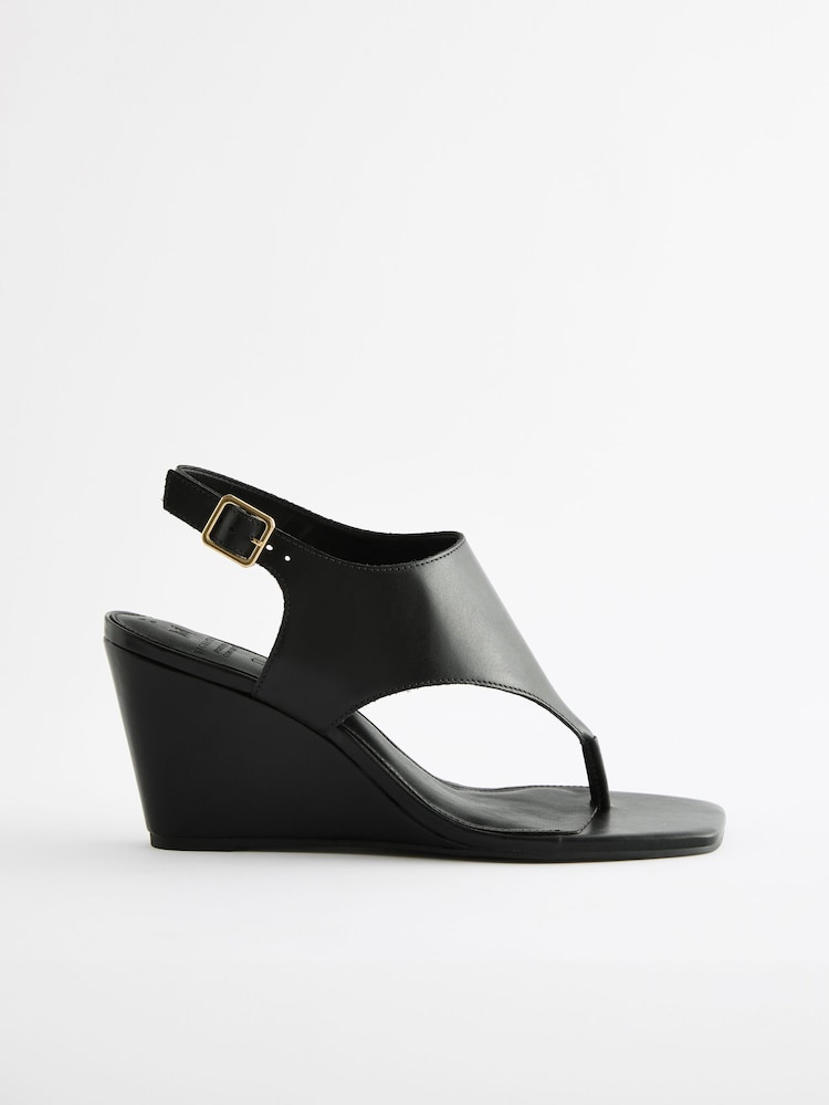 Black Signature Leather Toe Post Wedges - Image 2 of 5