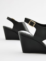 Black Signature Leather Toe Post Wedges - Image 3 of 5