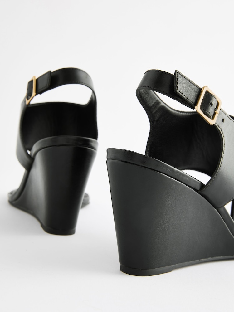 Black Signature Leather Toe Post Wedges - Image 5 of 5