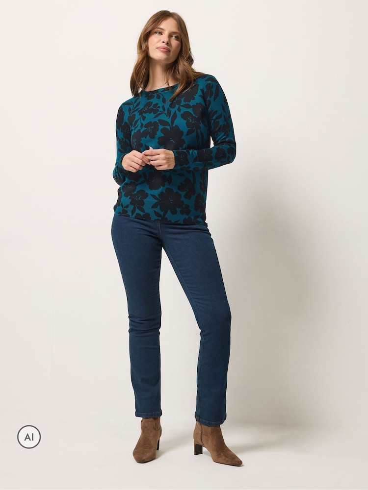 M&Co Blue Floral Printed Jumper - Image 2 of 6 M&Co Blue Floral Printed Jumper - Image 2 of 6