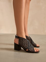 Black Forever Comfort Weave Block Shoeboot Sandals - Image 1 of 6