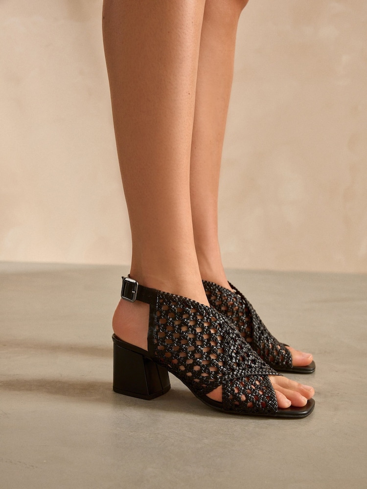 Black Forever Comfort Weave Block Shoeboot Sandals - Image 1 of 6