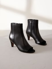 Black Signature Leather Peep Toe Shoe Boots - Image 1 of 6