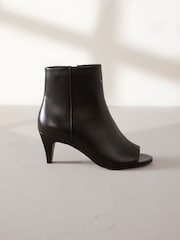 Black Signature Leather Peep Toe Shoe Boots - Image 2 of 6