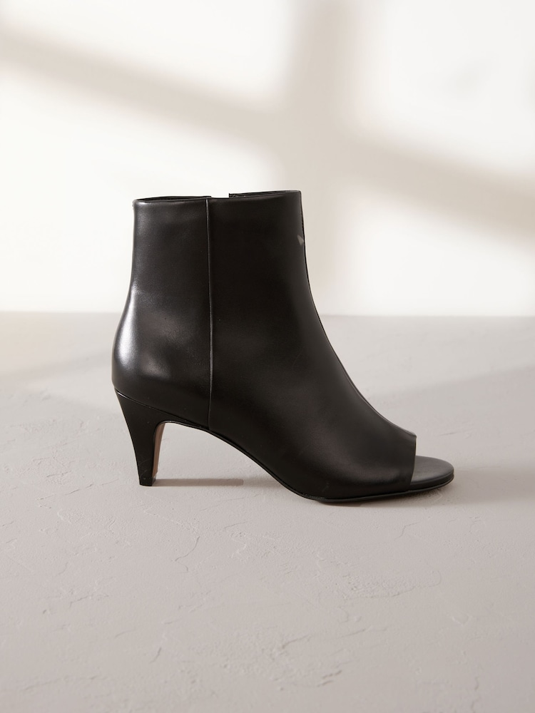 Black Signature Leather Peep Toe Shoe Boots - Image 2 of 6