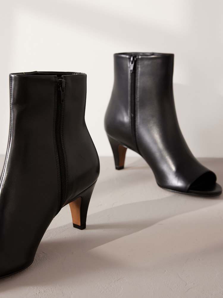 Black Signature Leather Peep Toe Shoe Boots - Image 3 of 6
