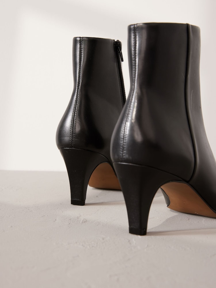 Black Signature Leather Peep Toe Shoe Boots - Image 4 of 6