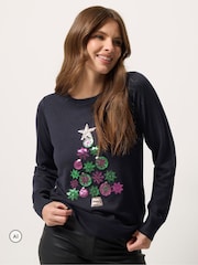 M&Co Blue Bauble Christmas Tree Embellished Jumper - Image 1 of 6