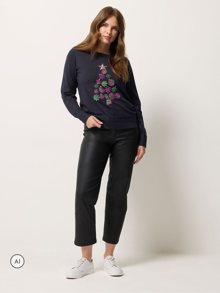 M&Co Blue Bauble Christmas Tree Embellished Jumper - Image 2 of 6 M&Co Blue Bauble Christmas Tree Embellished Jumper - Image 2 of 6