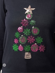 M&Co Blue Bauble Christmas Tree Embellished Jumper - Image 4 of 6