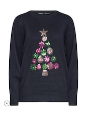 M&Co Blue Bauble Christmas Tree Embellished Jumper - Image 5 of 6