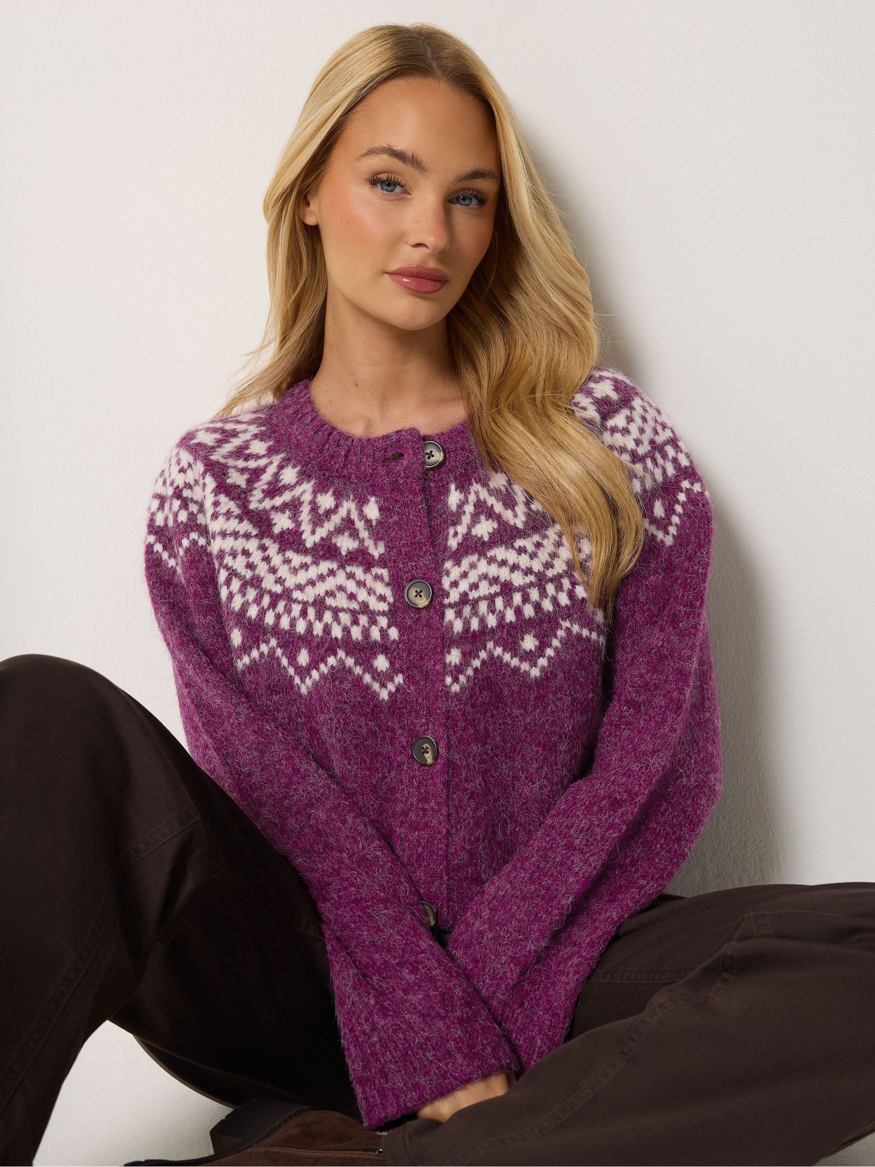M&Co Women's Purple Button Up Fair Isle Cardigan In | Size: 18/20 - Image 7