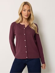 M&Co Purple Button Through Crew Neck Cardigan - Image 1 of 6