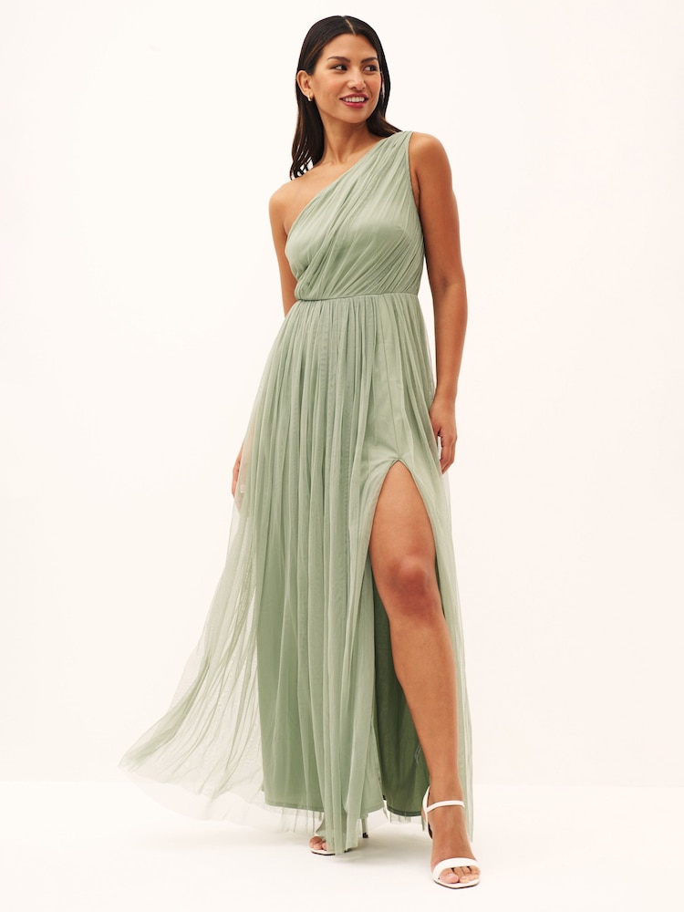 Anaya With Love Green One Shoulder Tulle Maxi Dress - Image 1 of 5