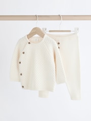 White Knitted Baby 100% Cotton Jumper and Leggings Set (0mths-2yrs) - Image 1 of 9